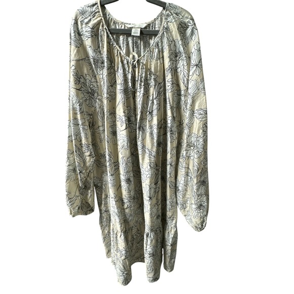 H&M Dresses & Skirts - H&M Women's Tie Detail Midi Dress Light Beige Boho Floral Print Comfy Size XL